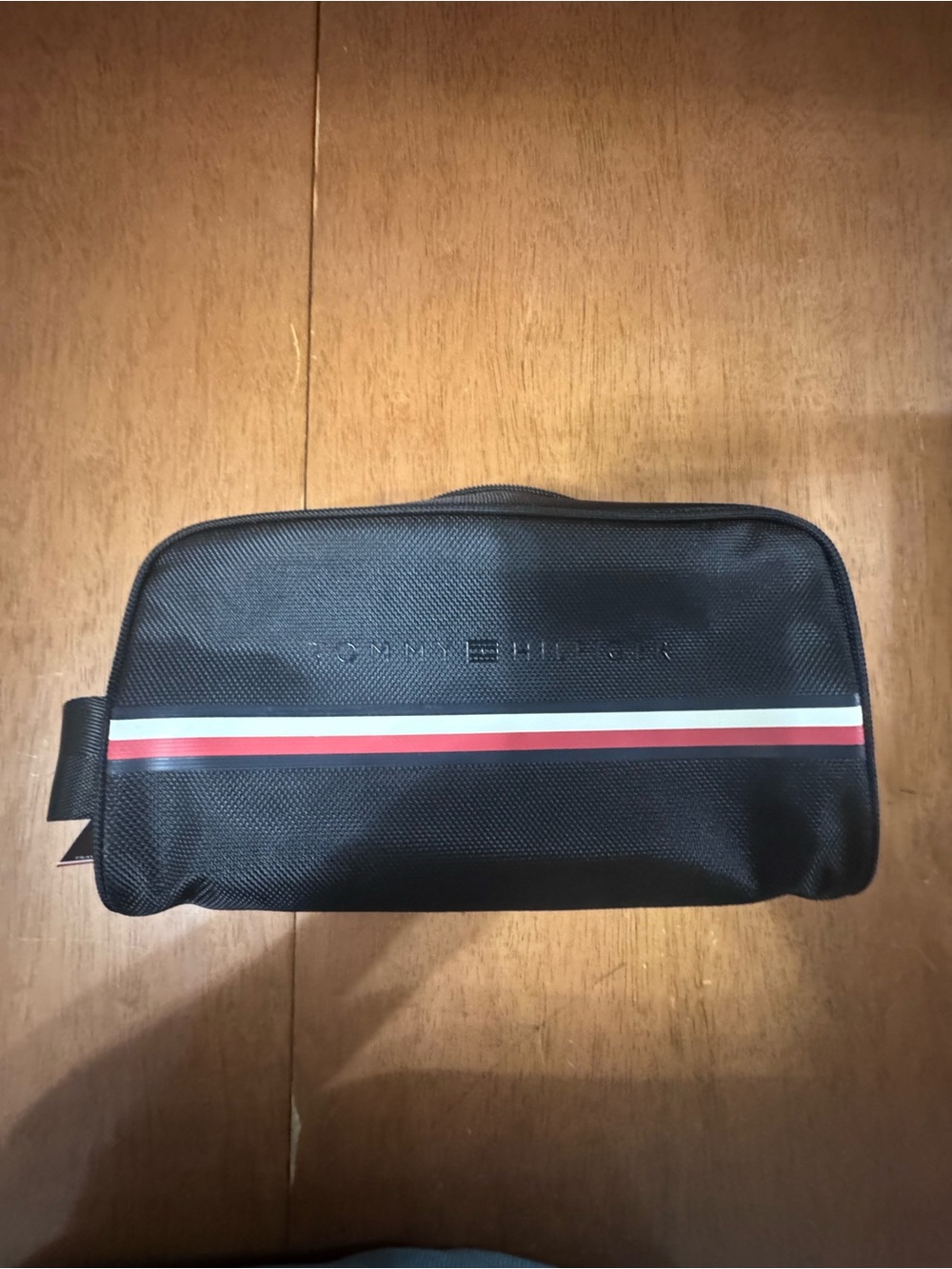 Tommy Hilfiger Black Toiletry Bag with Red-White-Blue Stripe